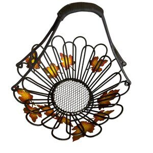 Decorative Metal Basket Fall Leaf Design Black Wire Leaves